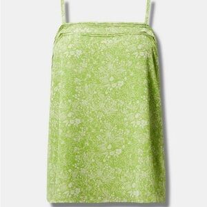 Torrid Plus Size Pin Tuck Square Neck Green Floral chiffon lined Camisole 3511